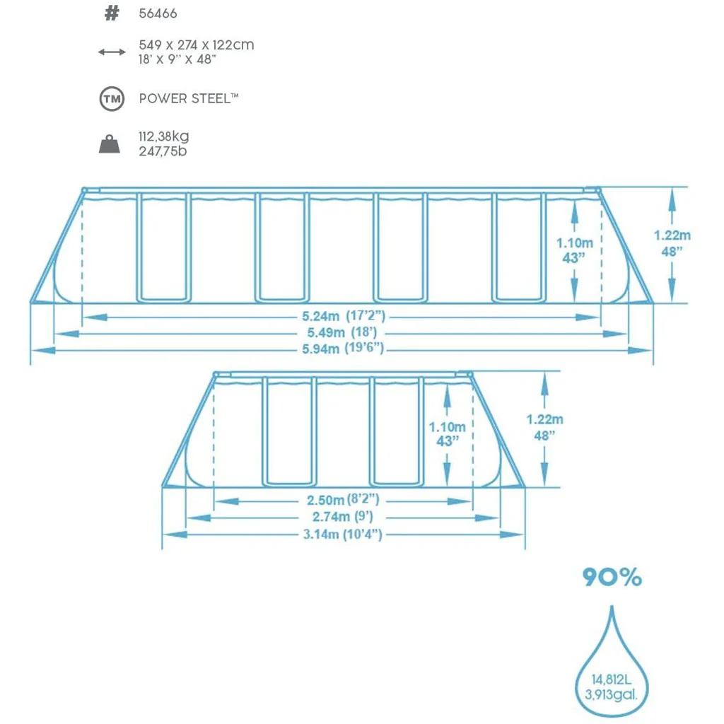2025 Piscina Power Steel Frame 549x274x122 cm rectangular 56466
