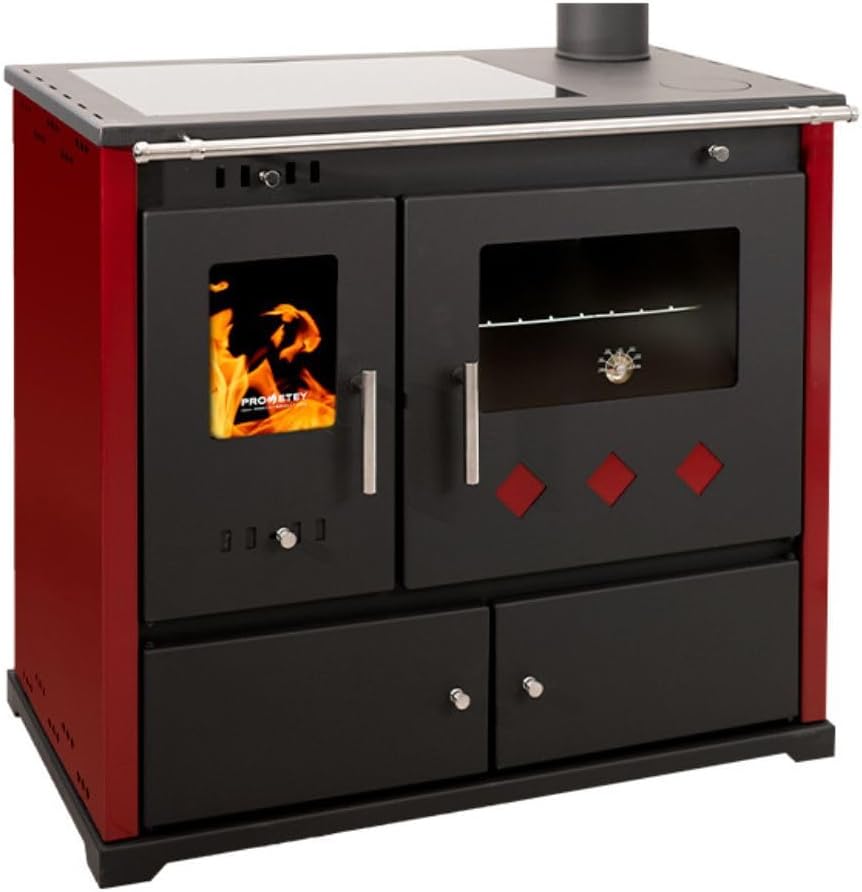 Prometey Practik Lux - Stufa a legna con piano in ceramica, 9,5 kW, classe energetica A+