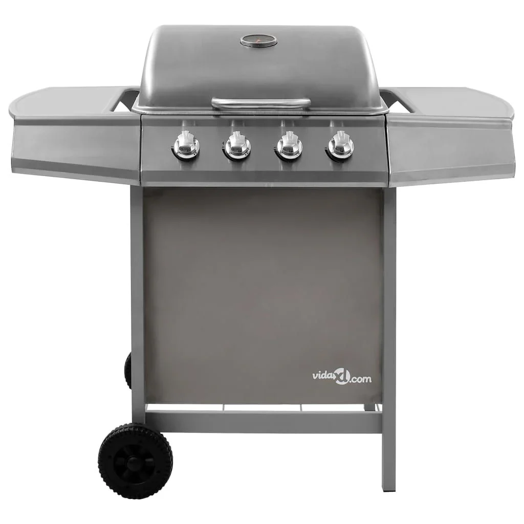 Barbacoa De Gas Con 4 Fogones Plateada Vidaxl