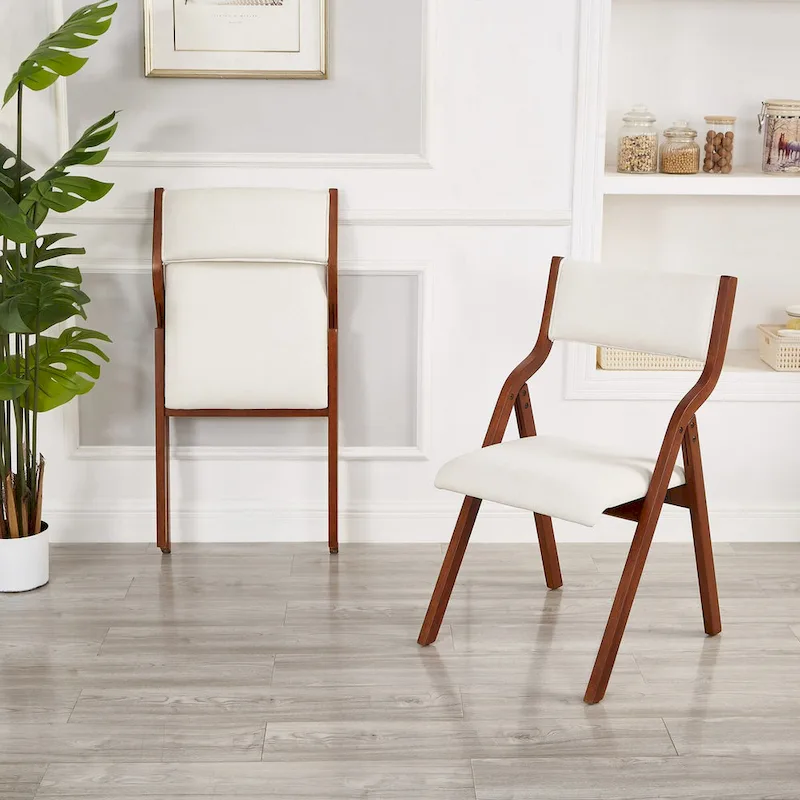 Set of 2 Upholstered Folding Dining Chairs - Space-Saving Wooden Design