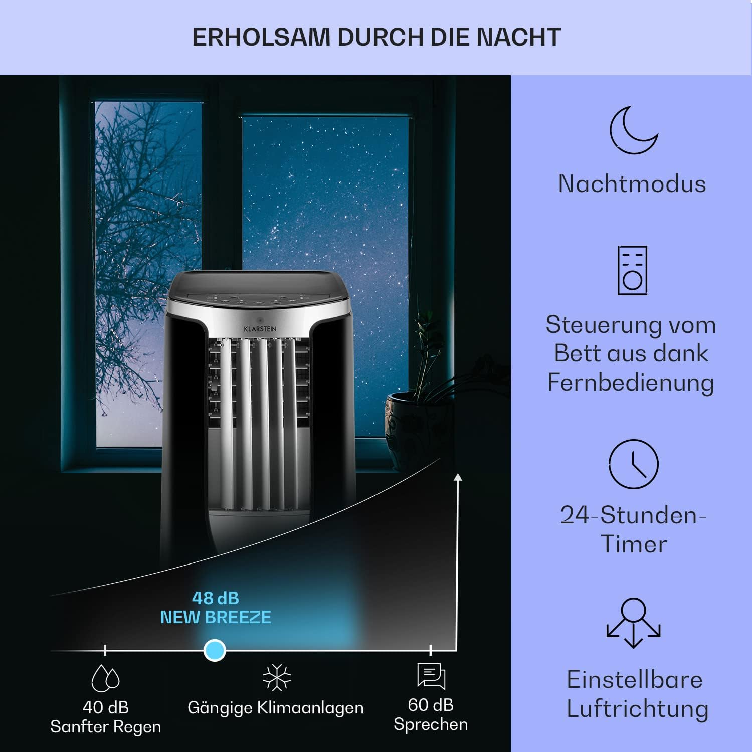 Klarstein Mobile Klimaanlage mit Abluftschlauch, 3-in-1 Klimagerät mit Ventilator & Luftentfeuchter, Kleine & Portable Klimaanlage für Wohnung & Büro,10000 BTU AC mit Niedrigem Verbrauch