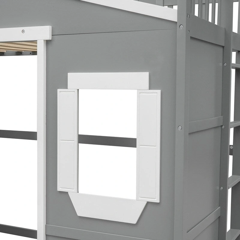 House Loft Bed Twin Kids Playhouse Bed, Solid Wood Loft Bed Frame with Window and Ladder