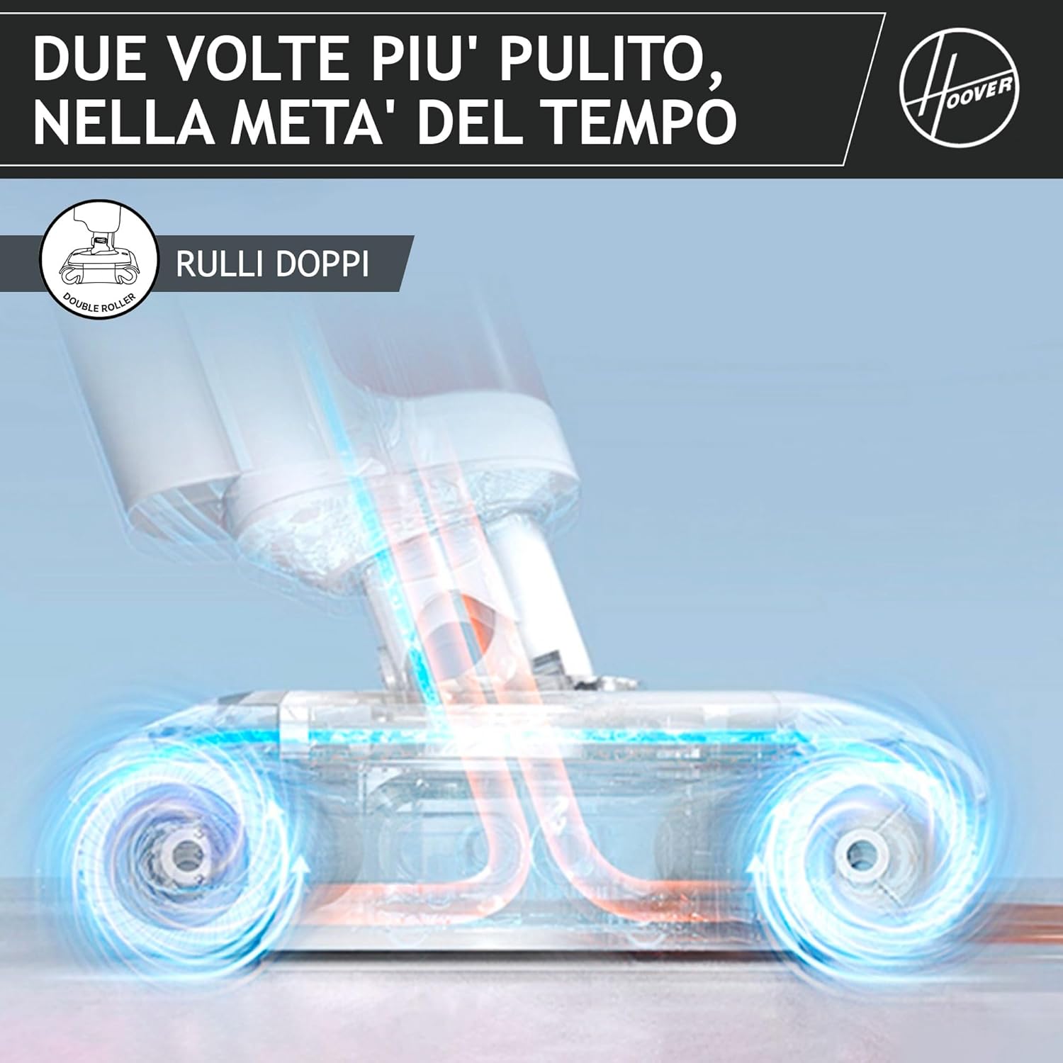 Hoover Aspirapolvere e lavapavimenti senza fili HW5 per pavimenti delicati e duri, Potenza 230W, Sistema a doppio rullo, 3 modalità, Funzione di autopulizia [HW500]