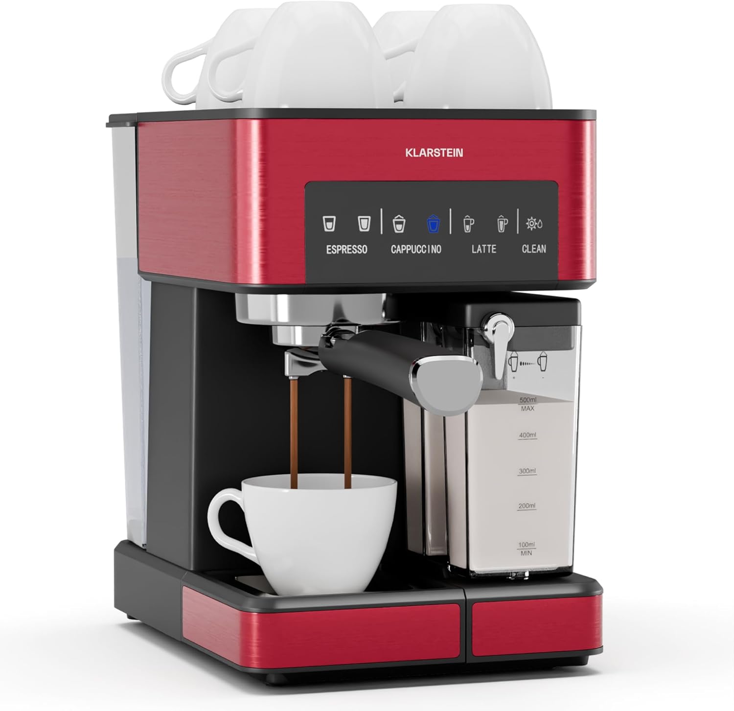 Klarstein Espresso Siebträgermaschine mit Milchaufschäumer, 1,8L Mini-Espressomaschine mit Siebträger, 20 Bar, Edelstahl, Klein, 0,5L Milchtank, 1350W Kaffeemaschine für Gemahlenen Kaffee