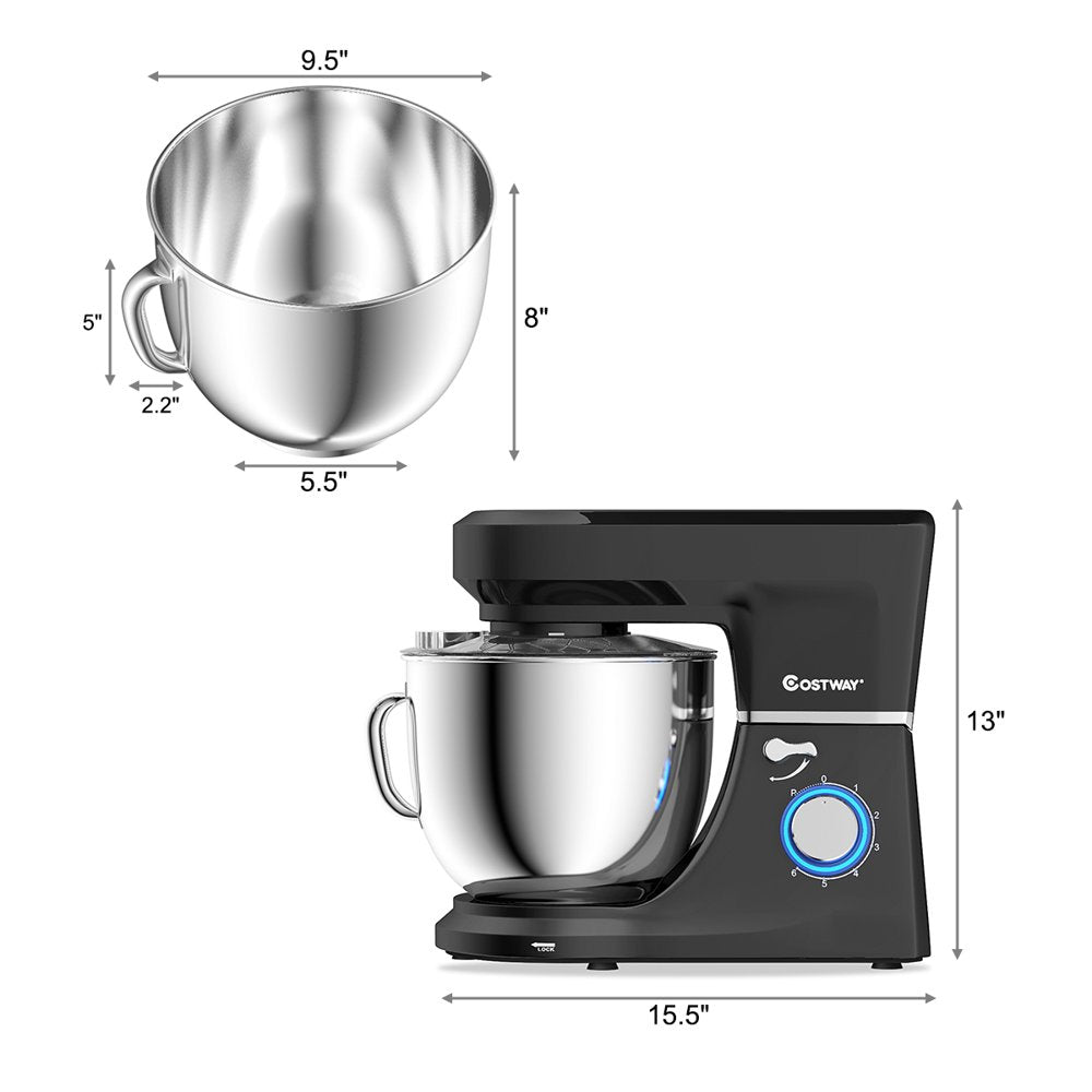 Costway 660W Tilt-Head Stand Mixer, 7.5 Qt, 6-Speed, Stainless Steel Bowl, Dough Hook, Black