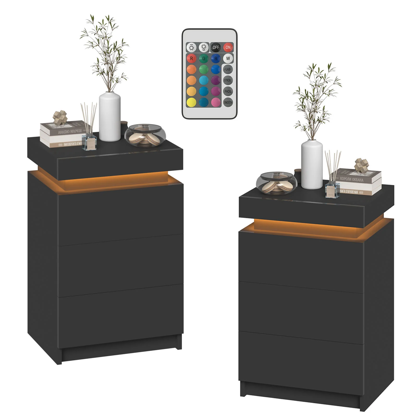 2 Set of Bedside Table 3 Drawers With LED Light