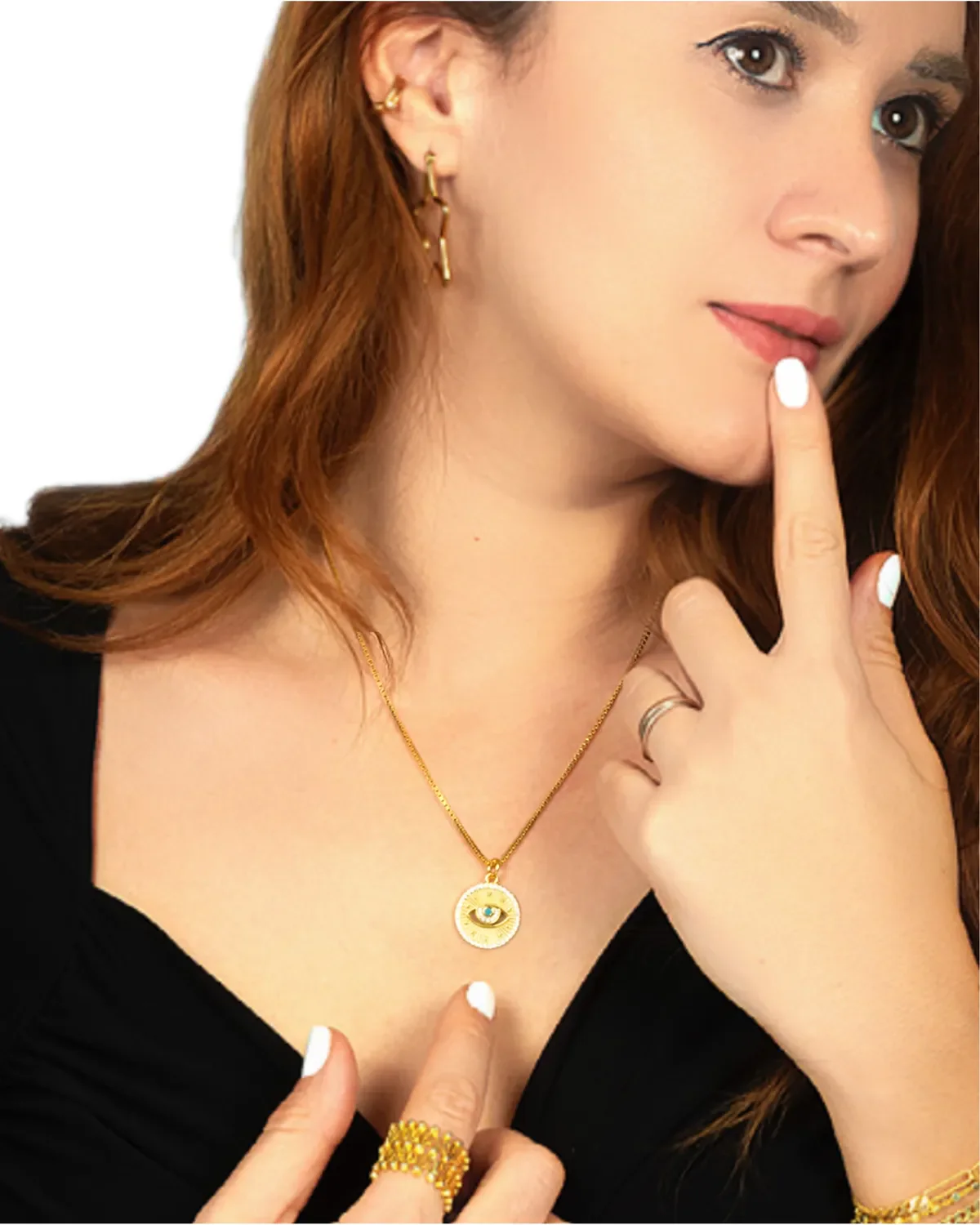Gold Evil Eye Pendant – 18K Gold Turquoise Protective Medallion
