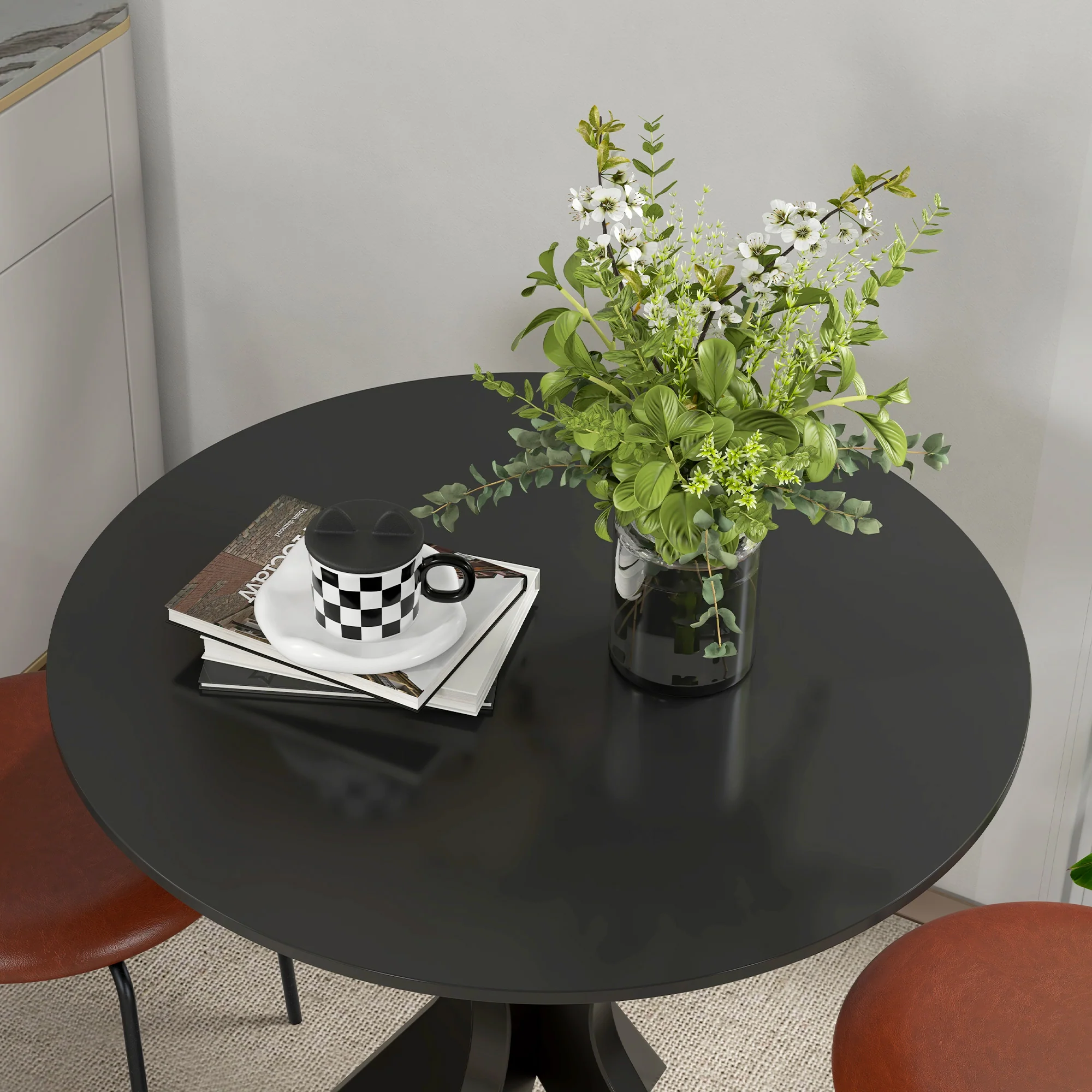 HOMCOM Ronde Eettafel Keukentafel, Modern Ontwerp, 78 cm x 78 cm x 75 cm, Zwart