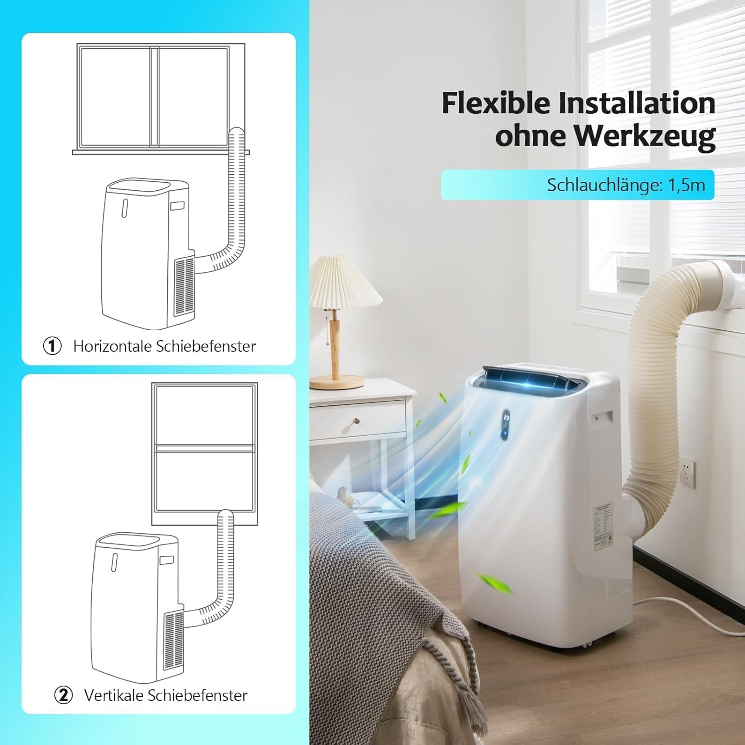 GOPLUS 16000 BTU Klimaanlage mit Abluftschlauch, 5 in 1 mobiles Klimagerät: Kühlen, Heizen, Entfeuchten, Belüften, Schlafmodus | 24H-Timer | App & Fernbedienung | für Raumgröße bis 30㎡ (16000BTU)
