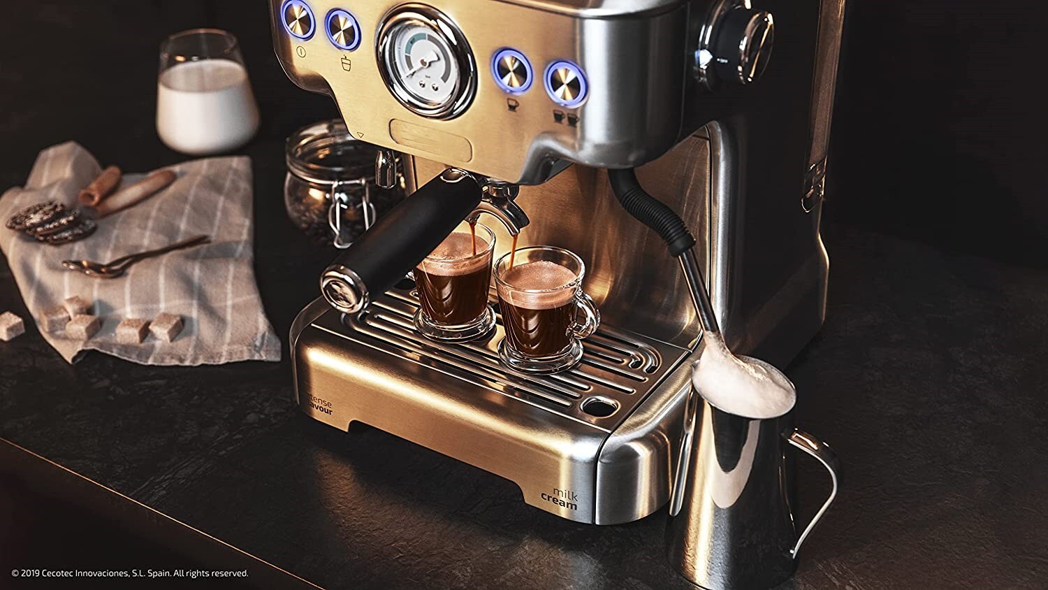 Barista Espresso Machine 2900W, 20-Bar Pressure, Dual Thermoblock, 2.7L Tank, Stainless Steel, Integrated Grinder & Steamer