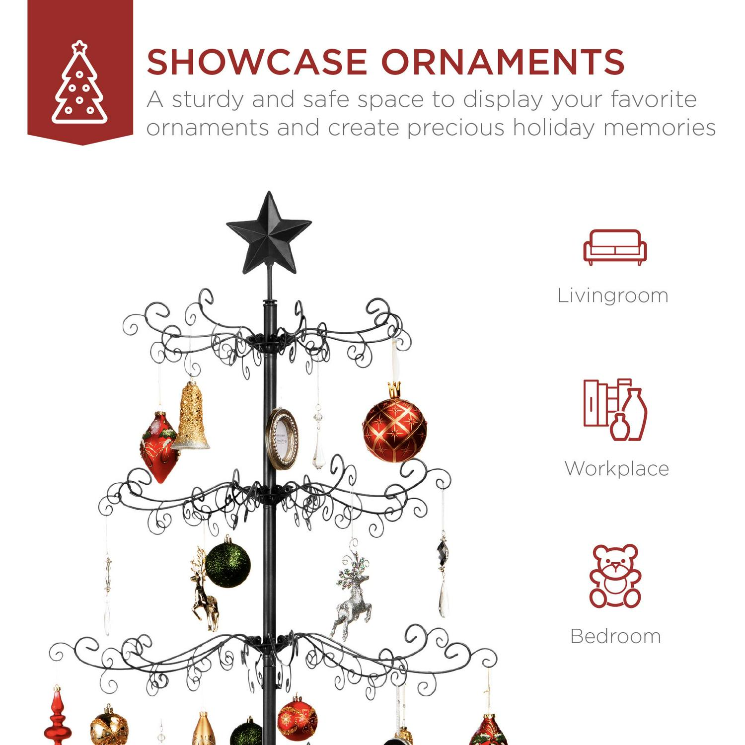 Best Choice Products 6ft Wrought Iron Ornament Display Christmas Tree w/ Easy Assembly, Stand ?Black