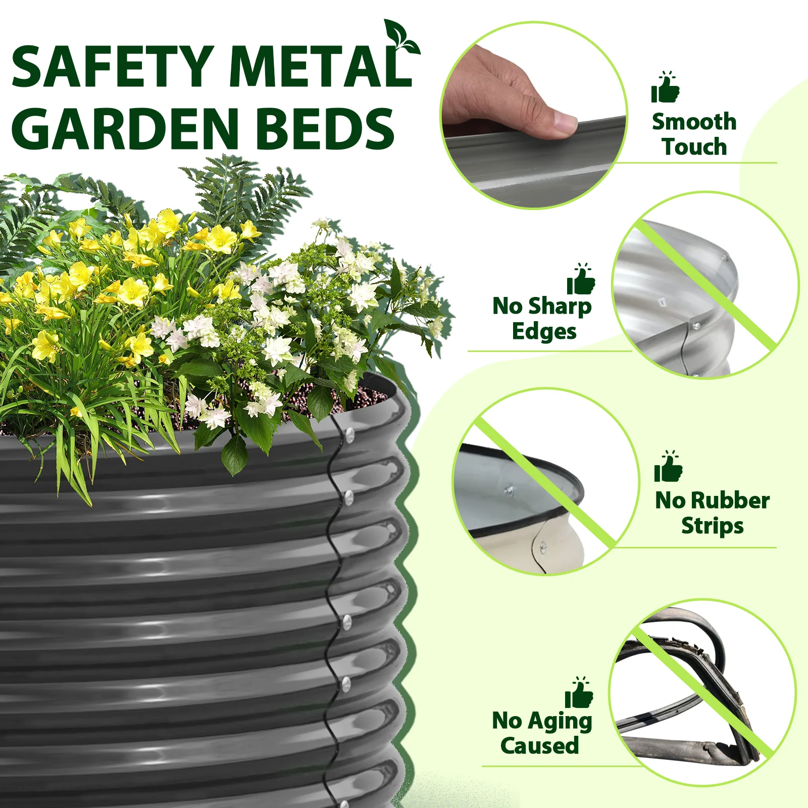 2025 TRAMULL Jardinera elevada en acero galvanizado, 244 x 122 x 60 cm, ovalada, modular, para exterior (Gris cuarzo)