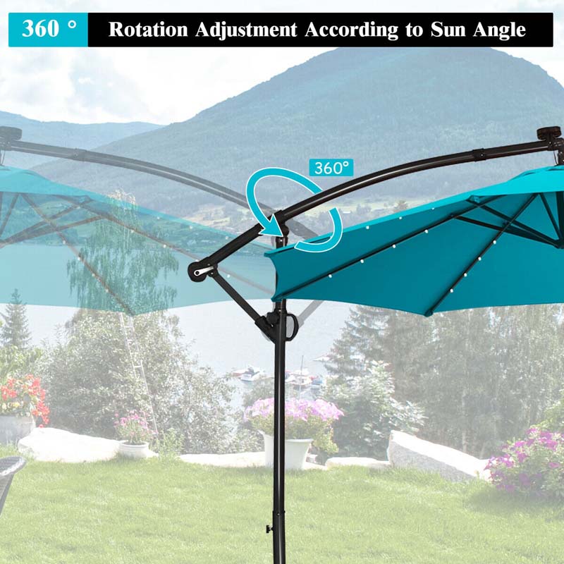 Eletriclife 10 Feet Solar Powered LED Patio Offset Umbrella without Weight Base