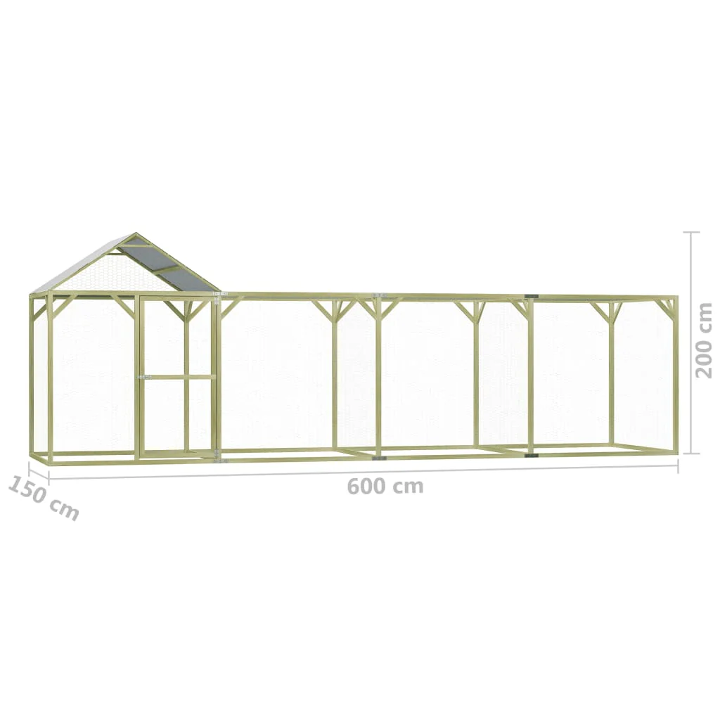 2025 Gallinero exterior 6 x 1,5 x 2 m – Recinto seguro de madera impregnada para aves y pequeños animales