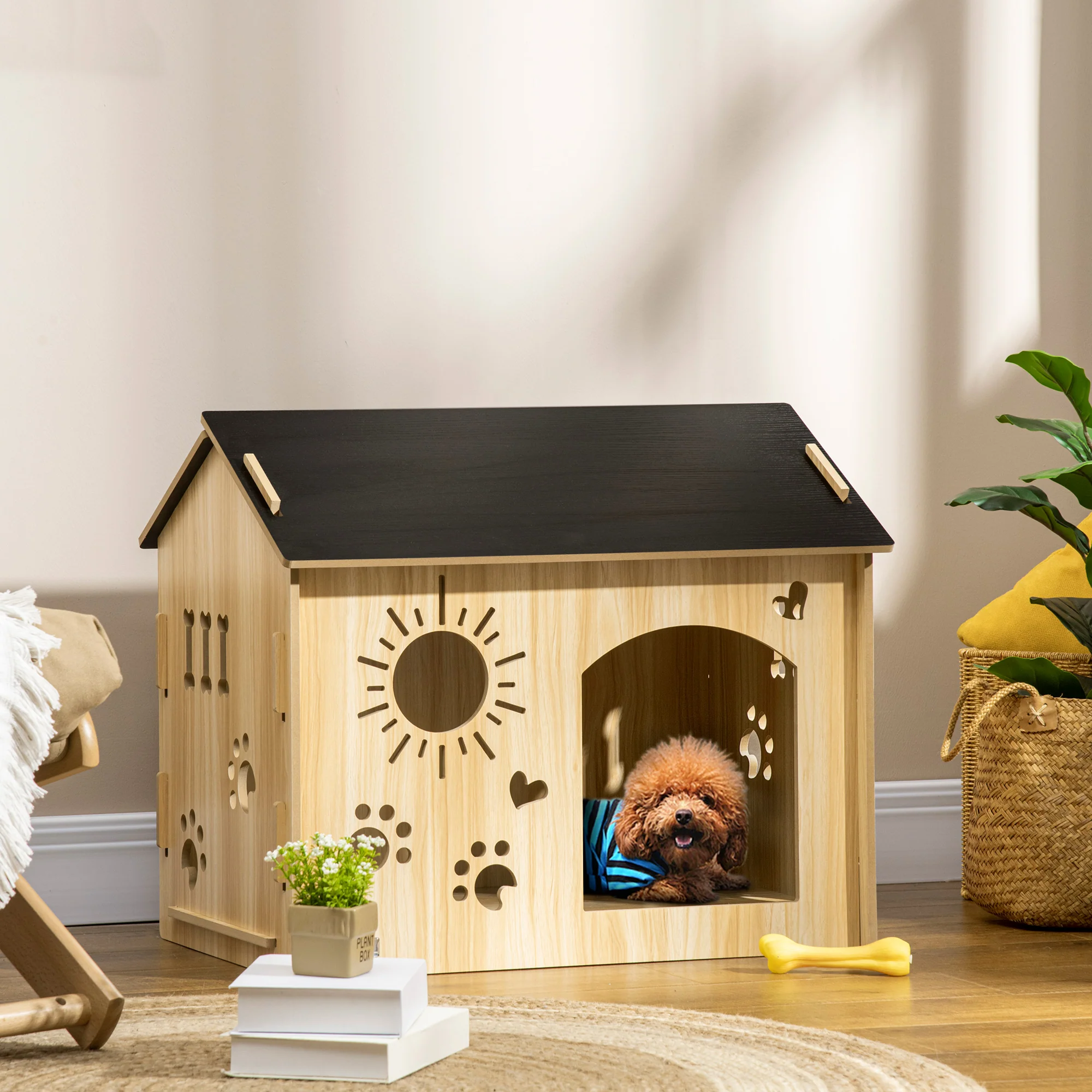 PawHut Hundehütte mit niedlichen Lüftungsöffnungen geräumig