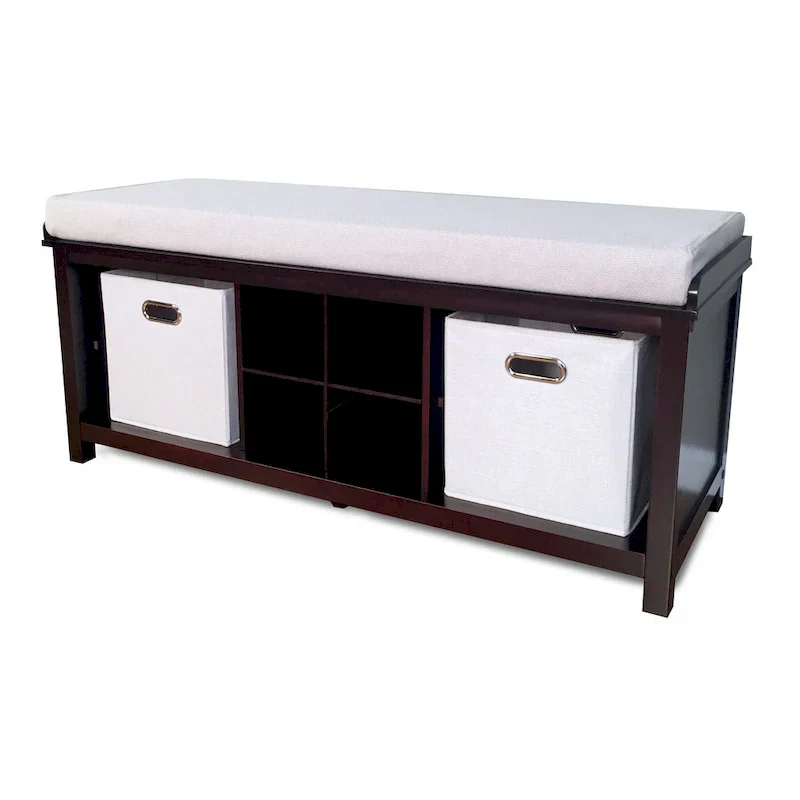 John Louis Home Espresso Solid Wood Entryway Bench with 4 Shoe Cubbies