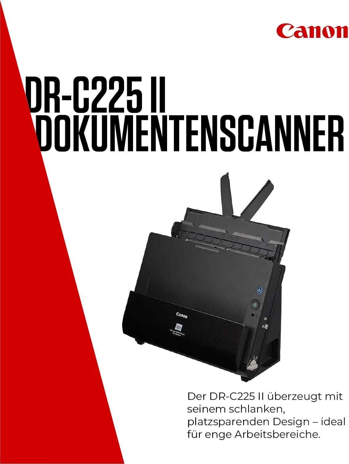 Canon DR-C225 II - imageFORMULA Dokumentenscanner (Duplex, Einzug, Farbe, 600dpi, 25 Seiten/Min, PDF OCR, kompakt, schwarz)