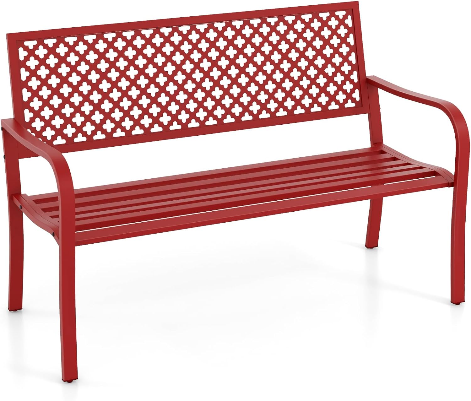 COSTWAY Gartenbank Metall, wetterfeste Sitzbank für 2-3 Sitzer, Parkbank mit Rückenlehne & Armlehne, Metallbank bis 300 kg belastbar, Eisenbank für Garten, Terrasse, Balkon, 127 x 62 x 86 cm (Rot)