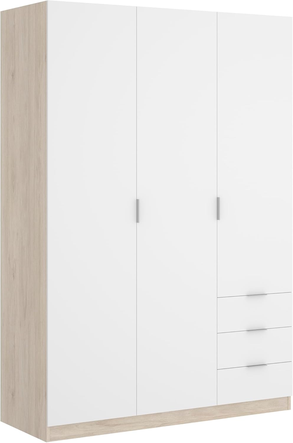 DEKIT GRUPO RIMOBEL Wardrobe with 3 Doors and 3 Drawers, Large Capacity, Natural/White, 121 x 184 x 52 cm