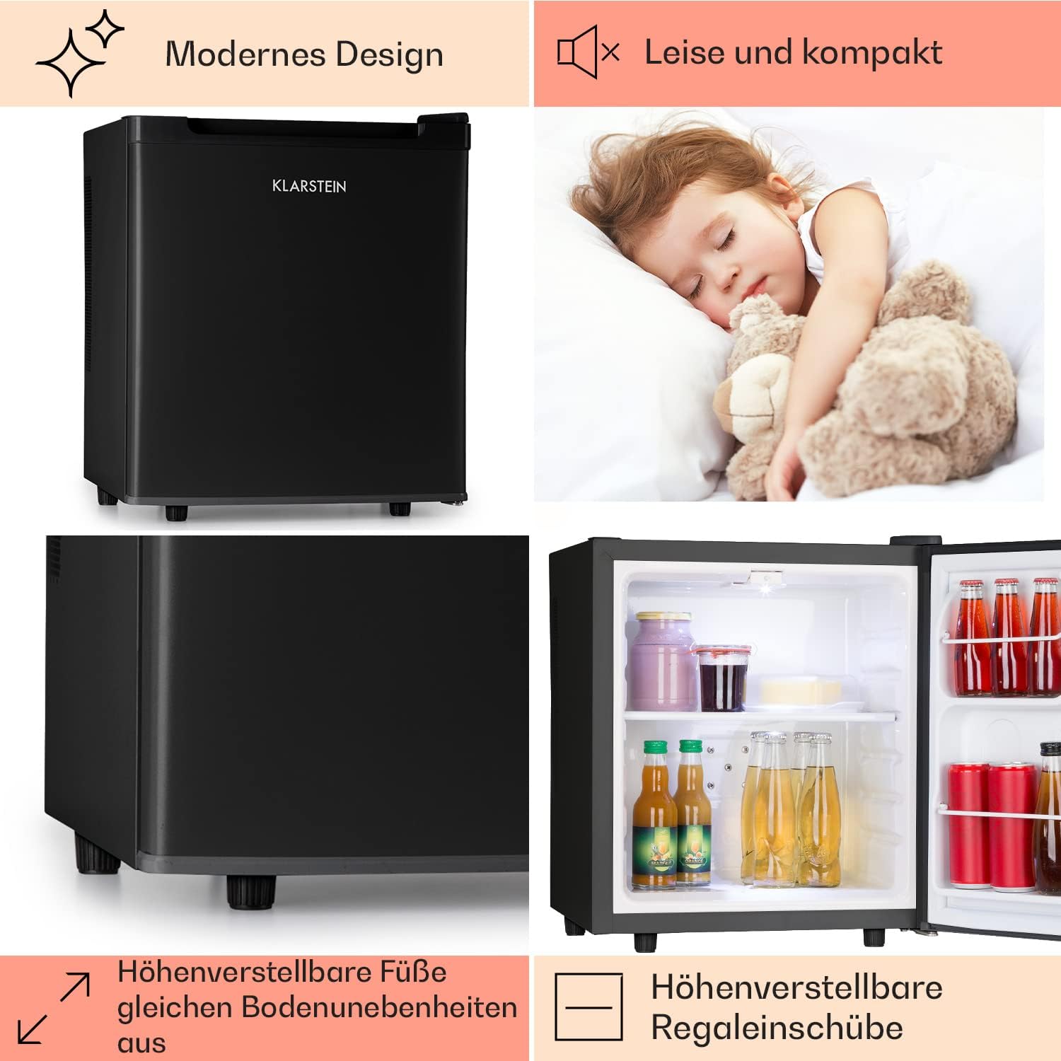 Klarstein Mini Kühlschrank für Zimmer, 30L Mini-Kühlschrank für Getränke, Snacks & Kosmetik, Kleine Minibar, Kühlschrank Klein & Leise, Kleiner Skincare Kühlschrank für Zimmer & Büro 5-15°C