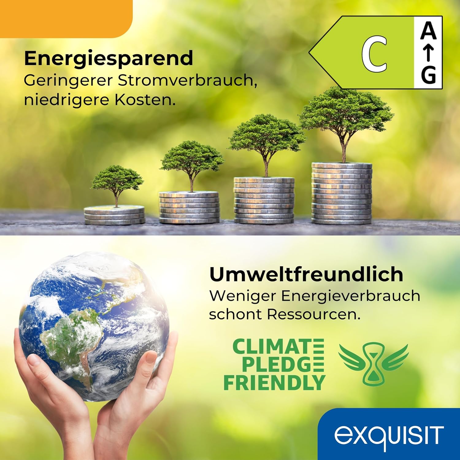 Exquisit Kühl-Gefrierkombination KGC5232, 173 l Nutzinhalt, Energieklasse C, 40 dB, Inoxlook, 4-Sterne-Gefrierfach 52 l, 142,5 x 49,5 x 56,0 cm