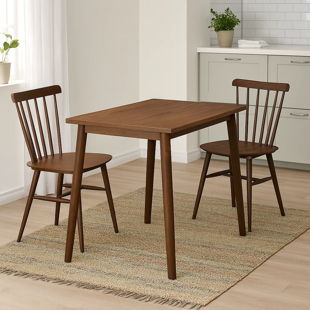 Spisest med 2 sder, tr, brunt, rektangulrt bord med stole, 80x40x75 cm, til spisestue eller kkken - Vi5zgGd4xGgE