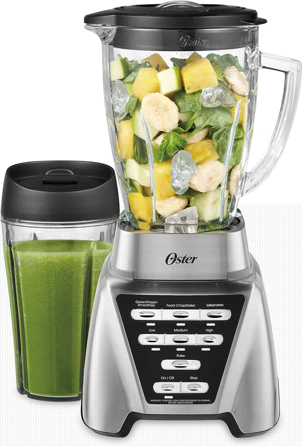 Oster Pro 1200 Blender, 6-Cup Glass Jar, 24-Ounce Smoothie Cup, 7 Speeds, Brushed Nickel