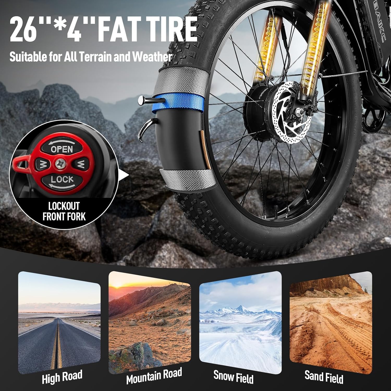 EYBAIKC Electric Bike for Adults,Peak 3000W Brushless Dual Motor Ebike,52V23AH Electric Bicycle 26X4Fat Tire,Max Speed 37Mph E-Bike,Dual Hydraulic Disc Brake Electric Mountain Bike for Men Women