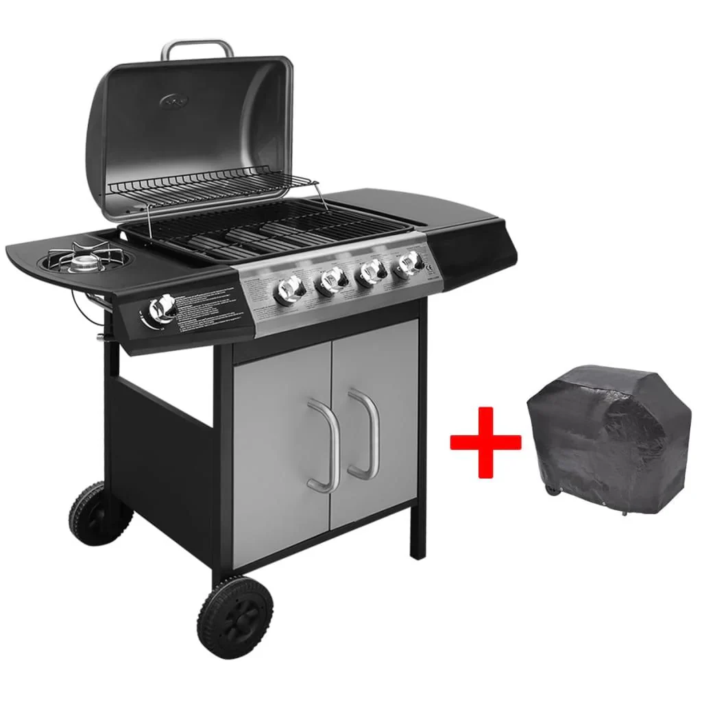 Barbacoa Grill De Gas 4+1 Zonas De Cocinado Negra Y Plateada Vidaxl
