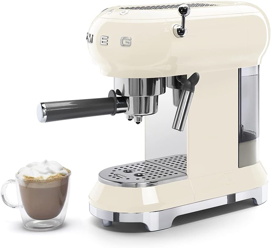 Smeg, ECF01PGEU Manual Espresso-Kaffeemaschine, Cappuccino -System, Thermoblock, groe Tassengehuse und Doppelkaffeefunktion, 1 l Wassertank, kompakte Abmessungen, 1350W, Pastellgrün
