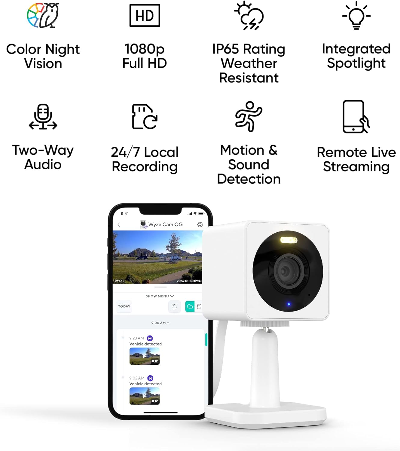 Wyze Cam OG 1080p Wired Security Camera, Indoor/Outdoor, Black