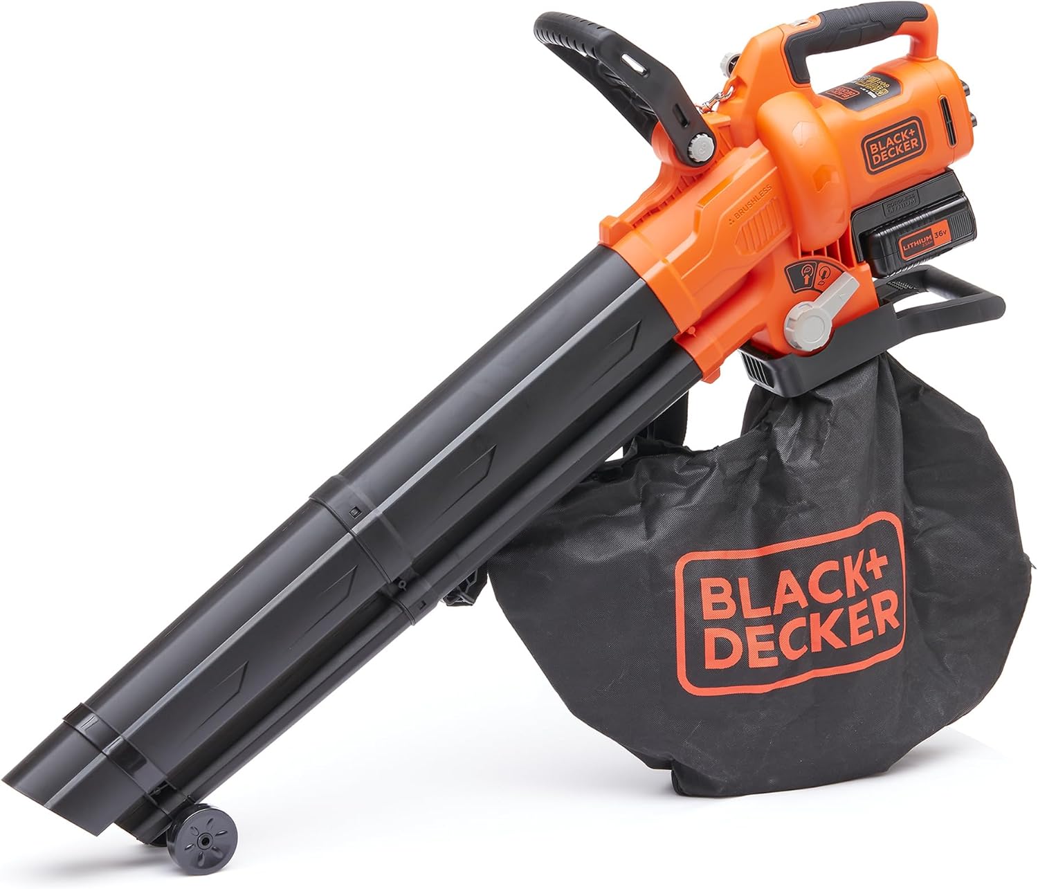 BLACK+DECKER Sopladora, aspiradora y trituradora de Hojas sin Cable de 36v, con Bolsa de recolección de 45L y batería de Litio de 2.5Ah, BCBLV3625L1-QW