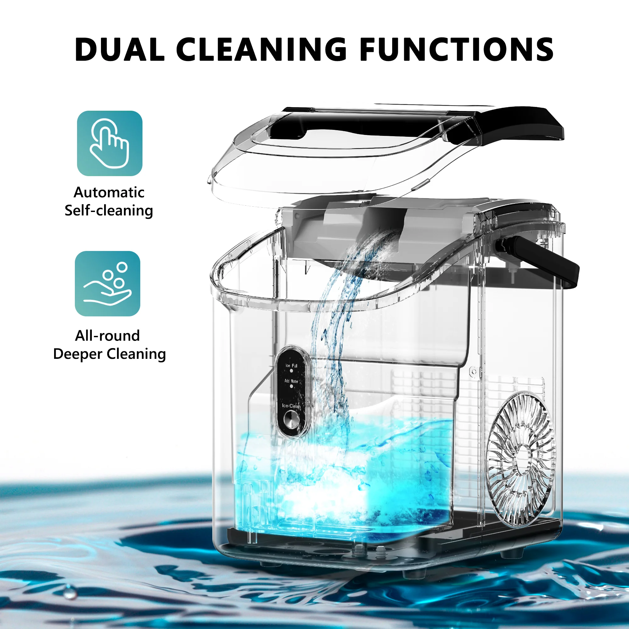 EUHOMY Auto-Cleaning 10'' Nugget Ice Countertop Ice Maker with Handle Including Cleaner Descaler