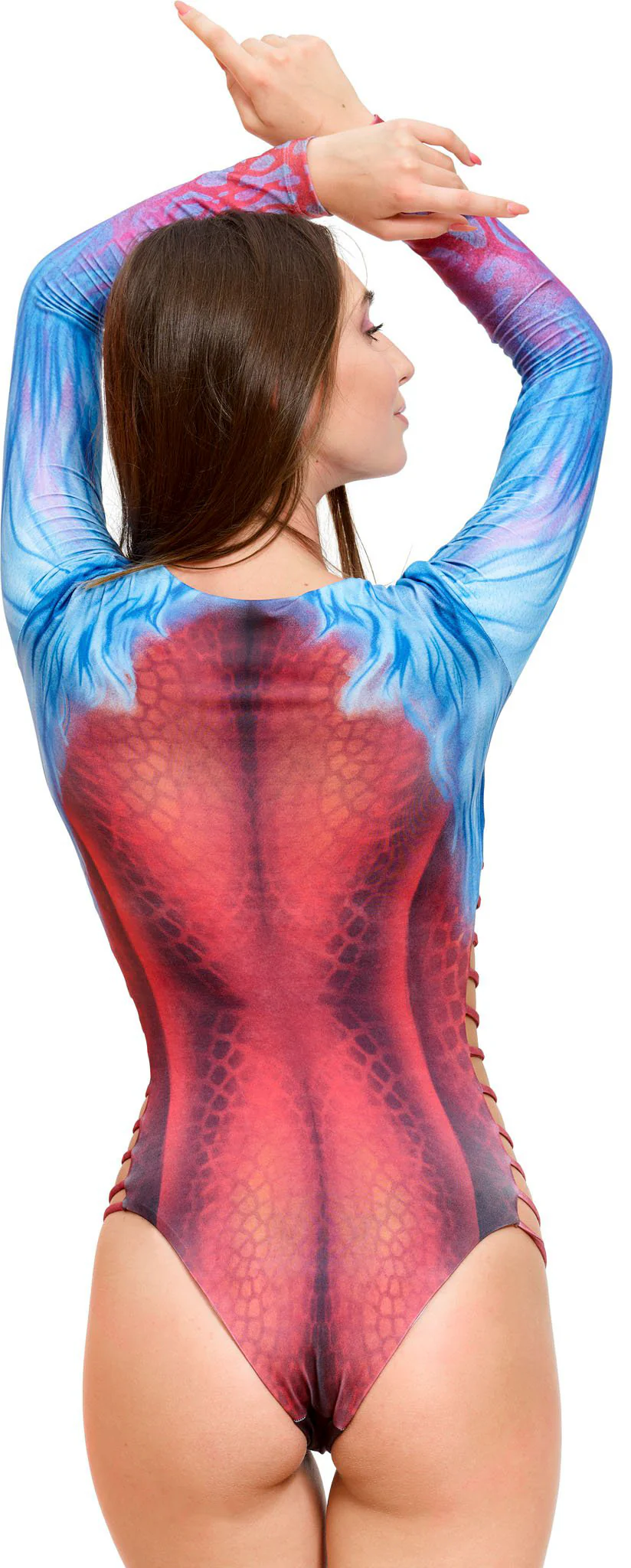 Long sleeve, chest zipper, side straps, no cups 'Blue Lions' swimwear