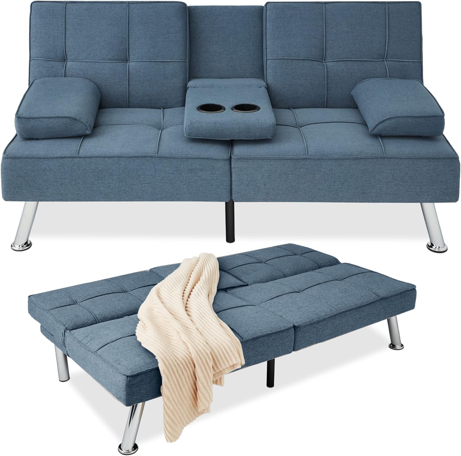 Best Choice Products Linen Upholstered Modern Convertible Folding Futon Sofa