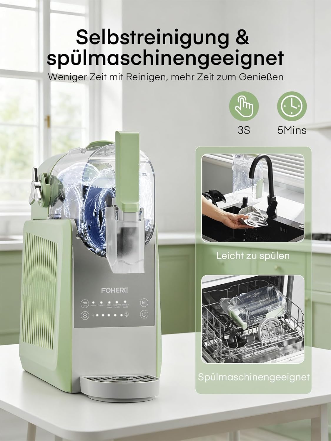 FOHERE Slush Maschine, 2,6L Slushie Maschine für Zuhause, Slush Eismaschine mit Selbstreinigung, Ohne Eiswürfel & 5 Smarten Programmen, für Slush, Eis-Cocktails, Frappé, Margaritas & Milchshakes