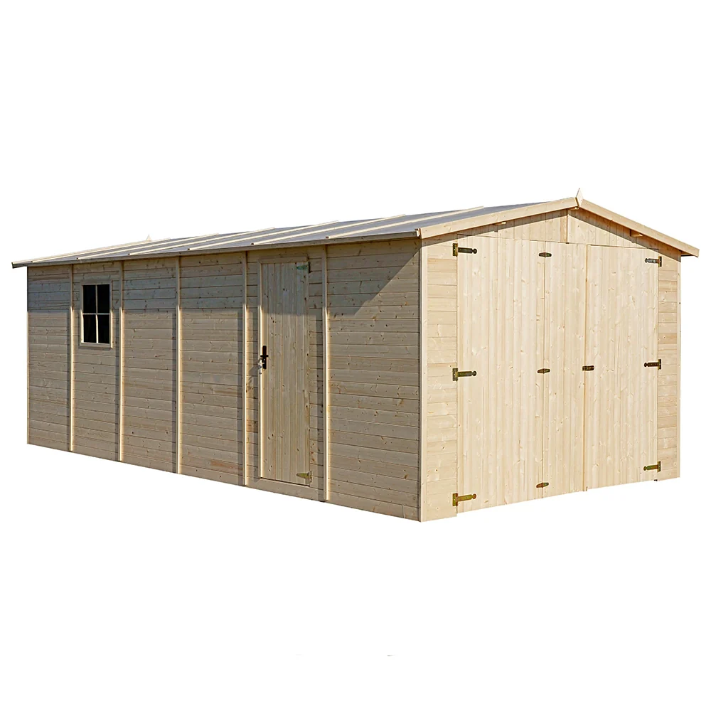 GARAJE de madera 18 m² - trastero con ventanas - A222x616x324 cm - construcción de paneles de madera natural - Taller de jardinería - TIMBELA M102