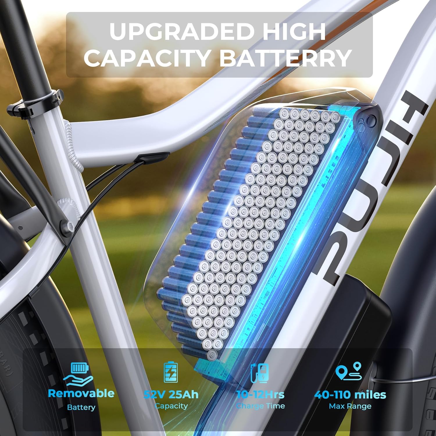 PUJH Snow Electric Bike, 52V 25Ah(1300Wh) Peak 3000W Dual Motor 26 Fat Tire Ebike for Adult, Max 36 mph & 40-110 Miles Electric Moped with Hydraulic Brakes, Off Road, Dirt, Mountain E Bicycle for Men