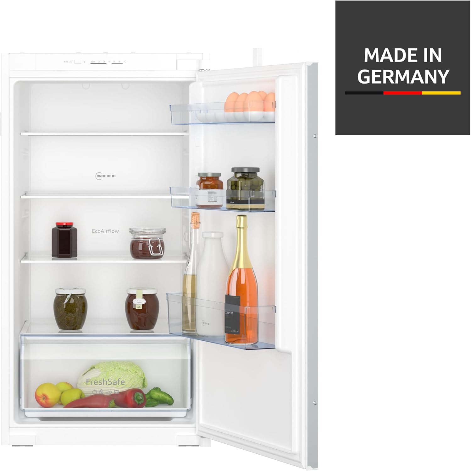 NEFF KI1311SE0, N 30, Einbaukühlschrank, 102,5 x 56 cm, 165 L Kühlen, Made in Germany, Leise, Sicherheitsglas, FreshSafe Schublade, Eco Air Flow für konstante Innentemperatur, Schleppscharnier