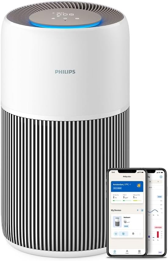 Philips luftrenare i 2200-serien, HEPA NanoProtect + aktivt kolfilter, CADR 400 m³/h för 104 m², hypoallergen, ultratyst, smart och långvarigt filter (AC2210/10)