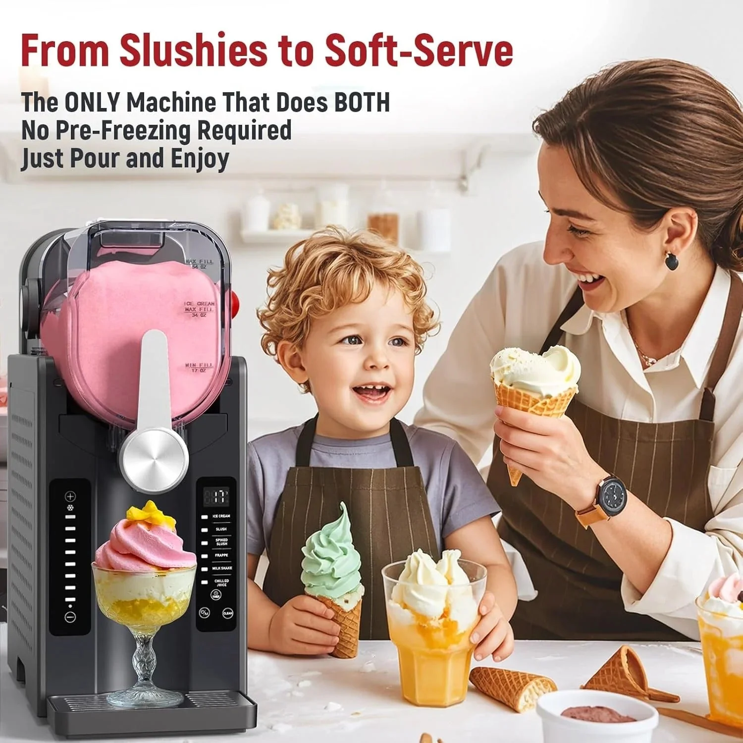 Slushie Machine: No Ice Needed All-in-One Slushy Maker for Home, Real-Time Temp Display, Auto-Clean, 6 Preset | Frozen Margaritas, Cocktails, Frappés, Ice Cream, Smoothies, Milkshakes,Summer Parties