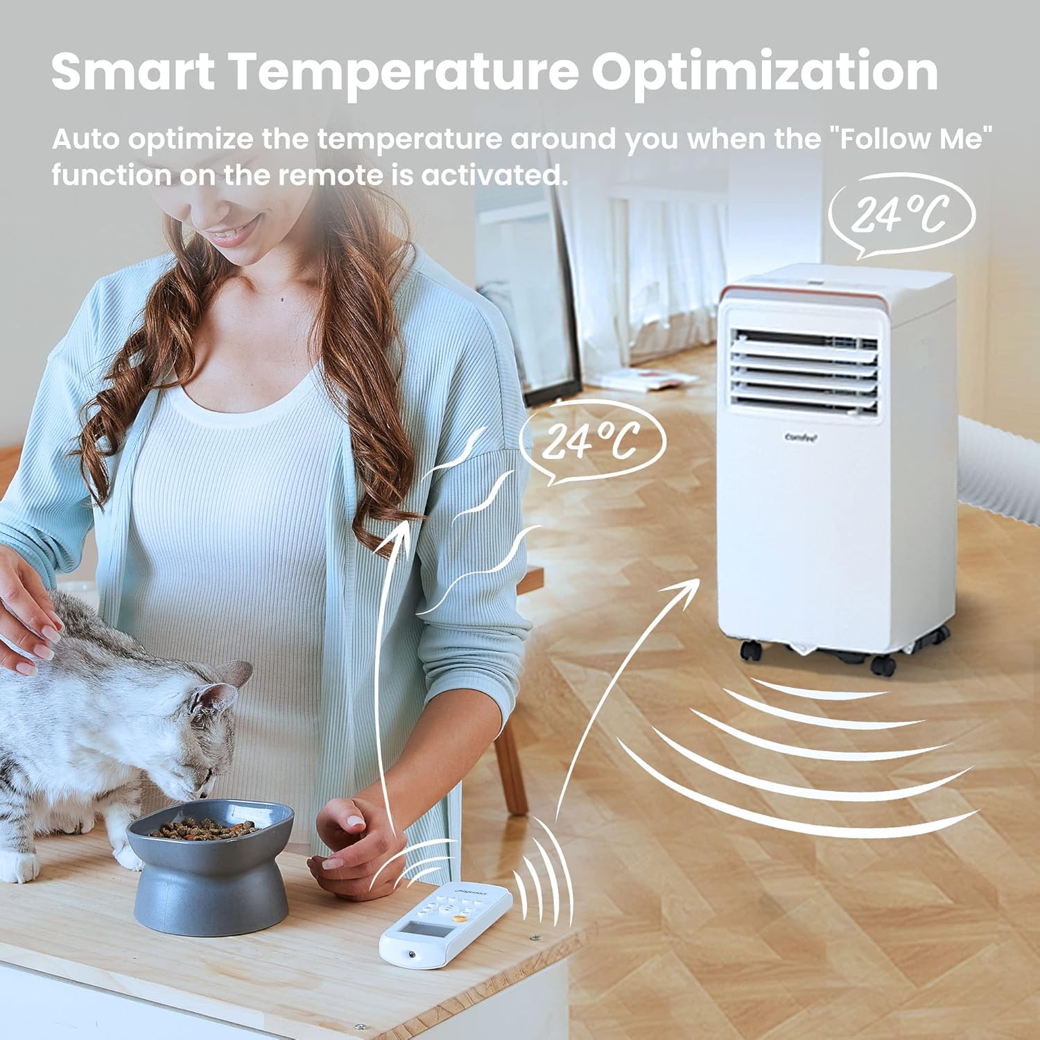 Comfee Mobiles Klimagerät MPD1-12CRN7, 12000 BTU 3,5kW, Kühlen&Ventilieren&Entfeuchten, Raumgröße bis 117m³(43㎡), Mobile Klimaanlage mit Abluftschlauch