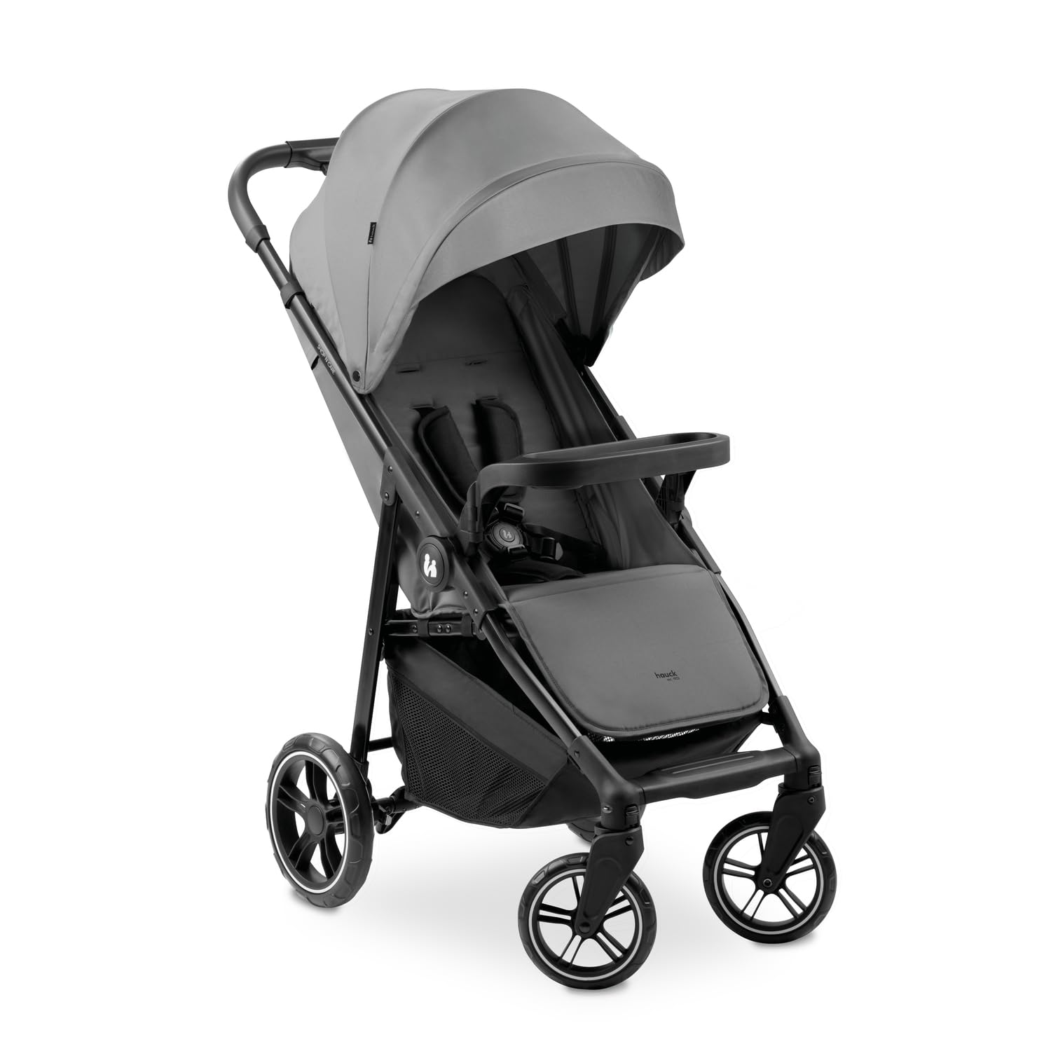 hauck Shop N Care, Grey - Kinderbuggy mit Liegefunktion ab Geburt bis 22 kg, Becherhalter und Snack Tablett, Klein Zusammenklappbar, UV Schutz 50+, XL Korb bis 3 kg