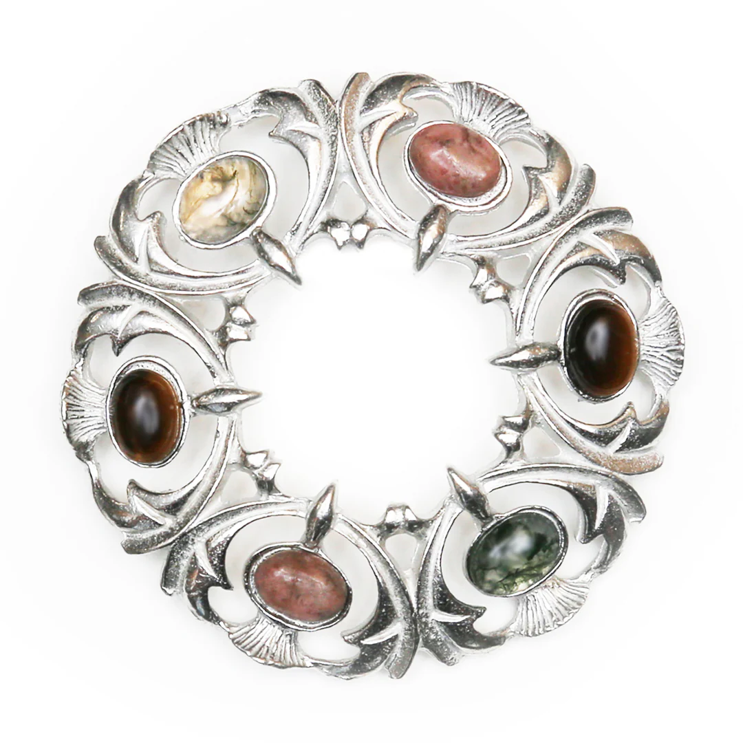 Brooch - Thistle Pewter Stone