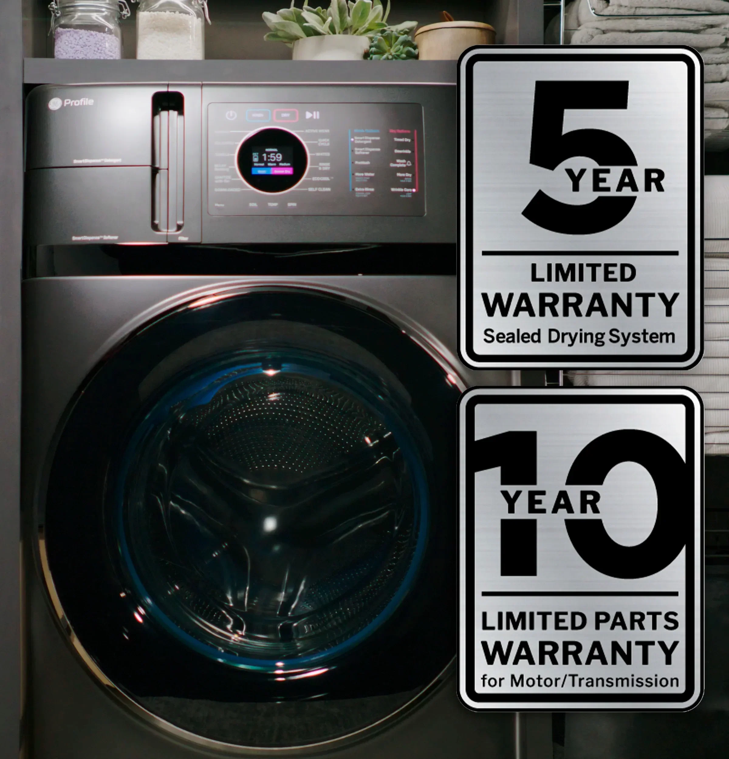 Profile 4.8 cu. ft. UltraFast combination washer-dryer with ventless heat pump technology in Carbon Graphite