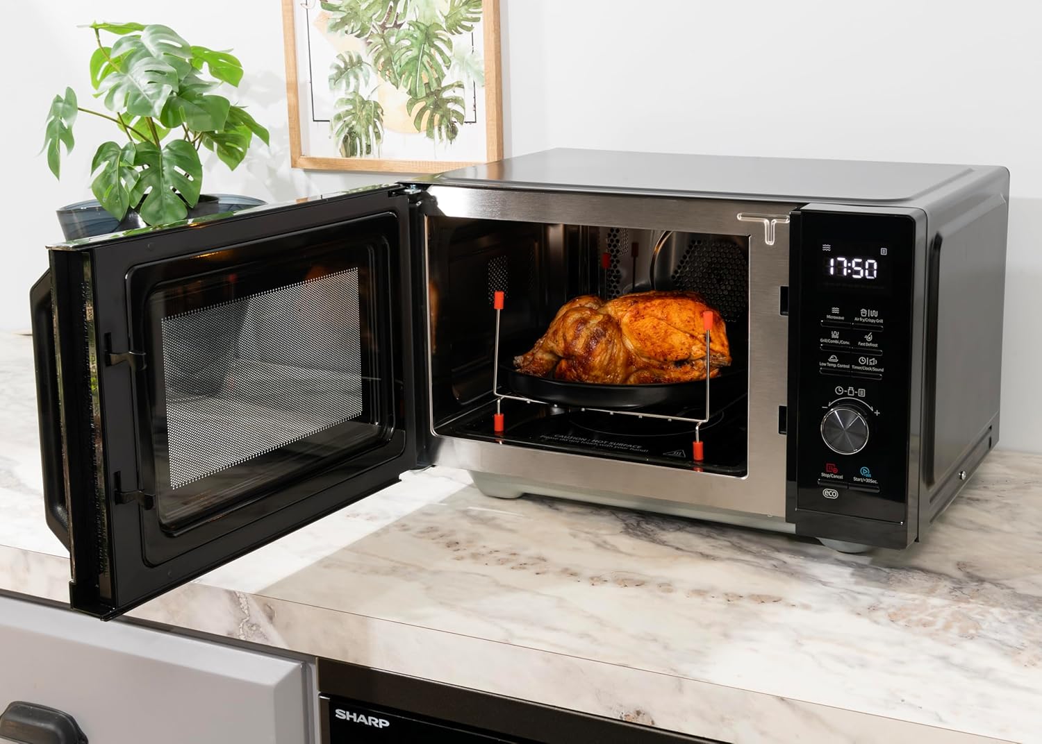 Sharp RCA271TB 5-in-1 Airfry-Mikrowelle 900W, Grill 1000 W, Heißluft & AirFry-Funktion, Konvektion 2100W, 27 L, 28 Autom.pr., Gewicht und zeitgesteuertes Auftauen, Schwarz