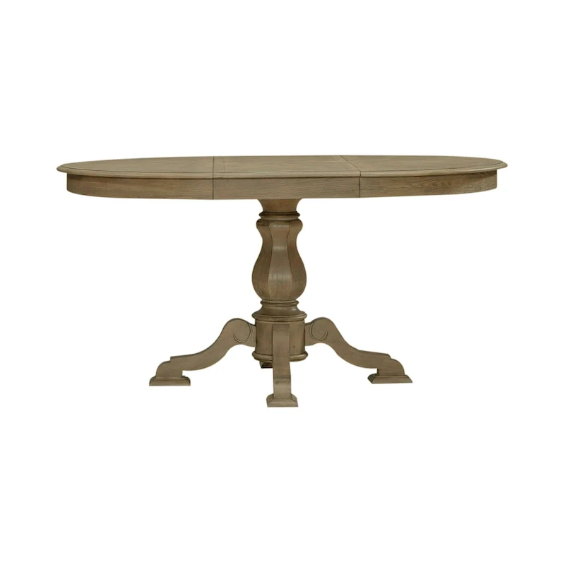 White Pedestal Dining Table with 4 Upholstered Chairs