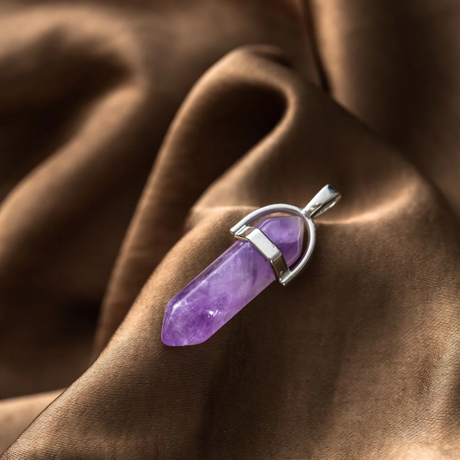 Dubbelpunt Hanger - Amethist Edelsteen - Hexagonaal Geslepen - Intuïtie