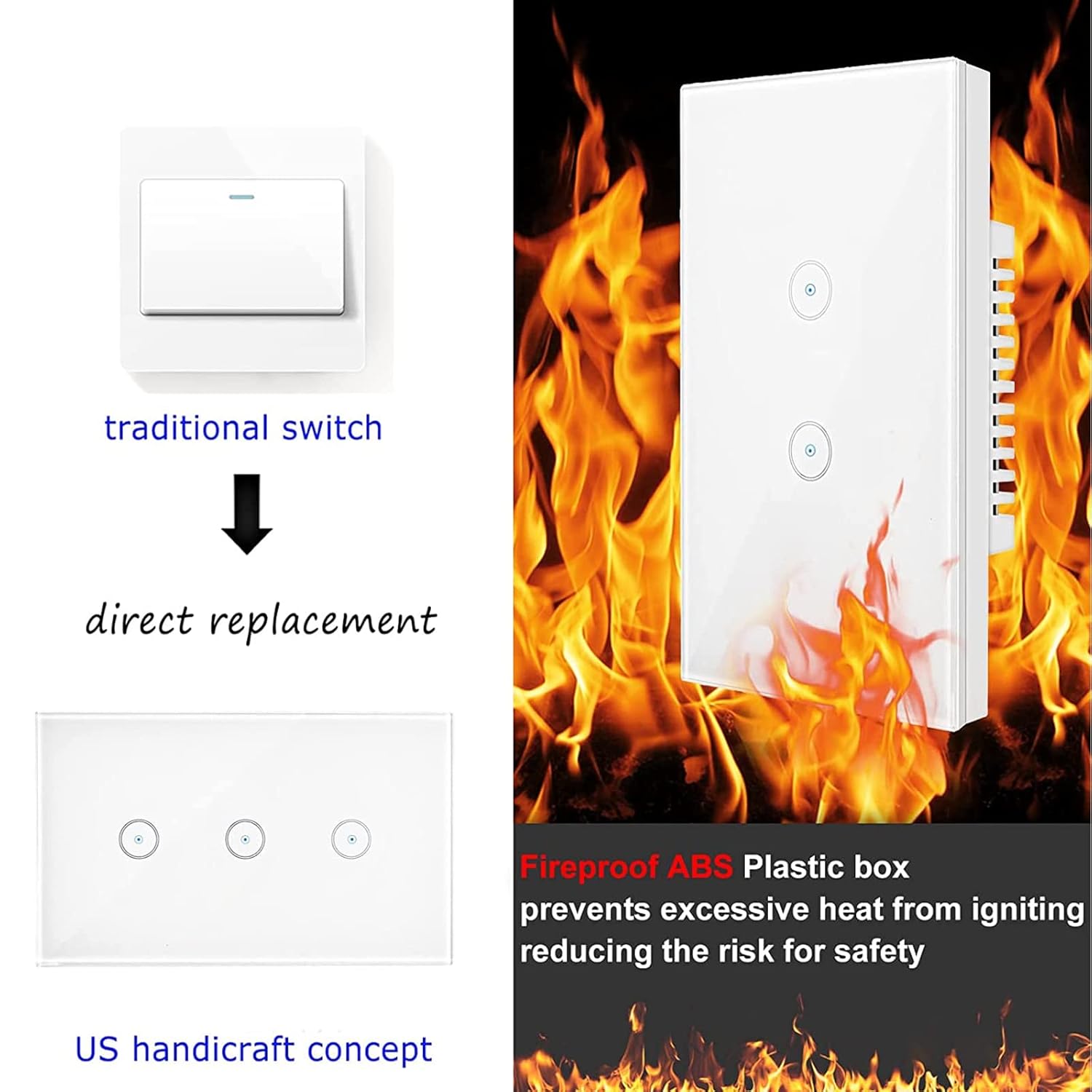 Jinvoo Smart 3-Gang Wall Light Switch, Touch Panel, Alexa & Google Home Compatible, No Hub Needed, 2-Pack, Black