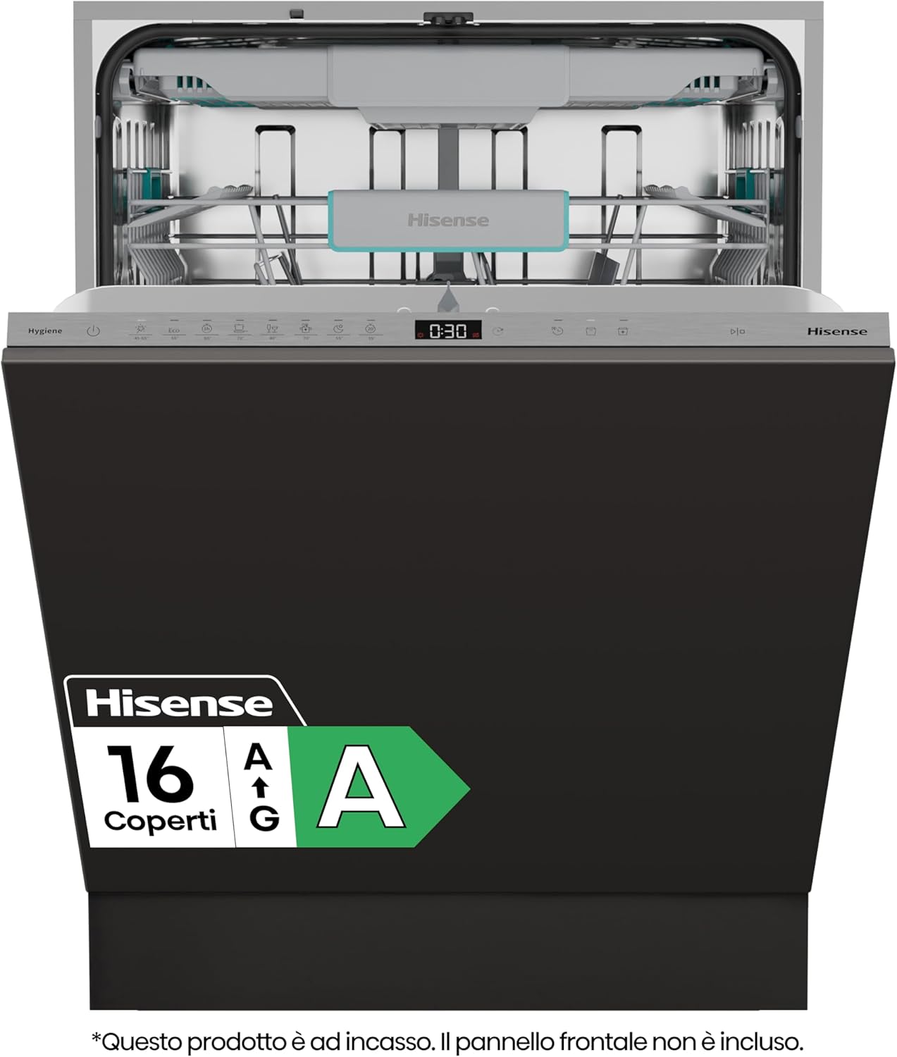 Hisense HV16A Dishwasher 16 Place Settings 3 Basket 8 Programmes Inverter Motor Delay Start Total Dry Intensive Clean Zone Touch Built-in